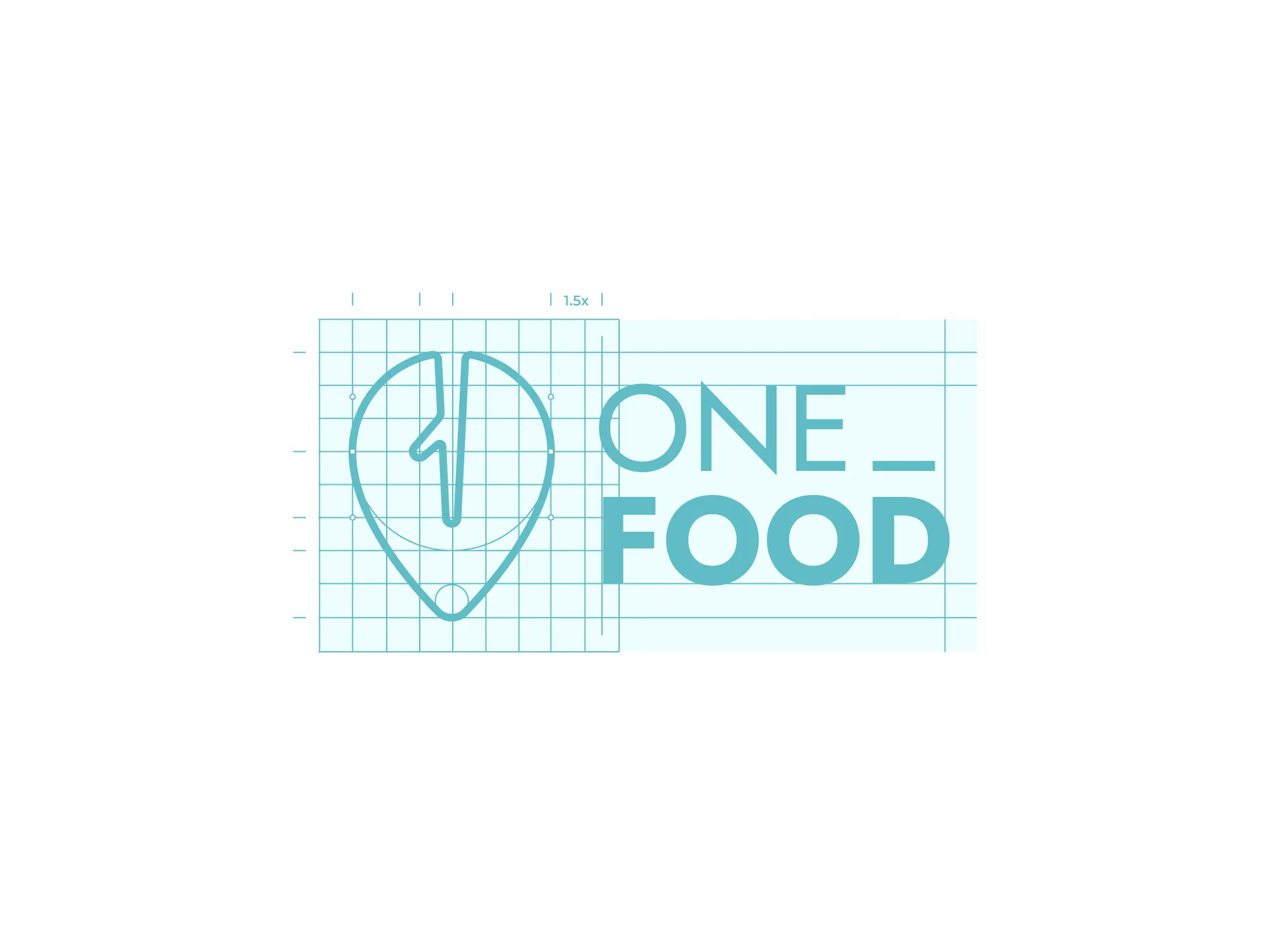 OneFood logo construction shown on a geometric grid